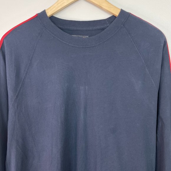 Abercrombie & Fitch Shirt Small Navy Blue Spell-Out Logo Stripe Sleeves Men's - Picture 2 of 12